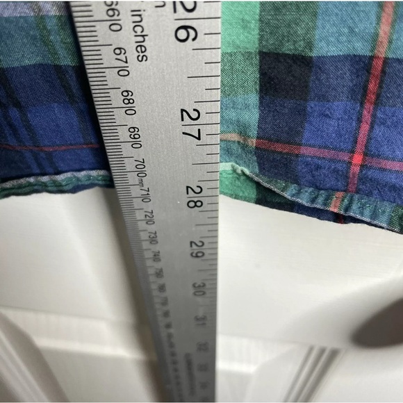 Tailored by J. Crew Shirt Mens Small Button Up Cotton Blue Green Plaid Check - Picture 7 of 7